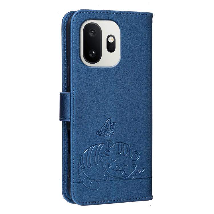 For OnePlus 15T Cat Butterfly Embossed RFID Vegan Leather Phone Case with Strap