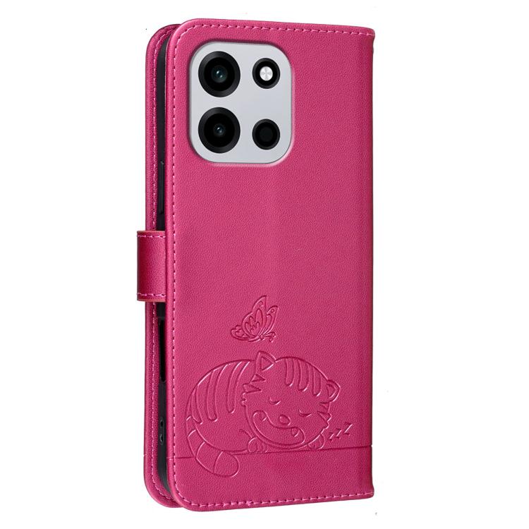 For OnePlus Turbo 6 Cat Butterfly Embossed RFID Vegan Leather Phone Case with Strap