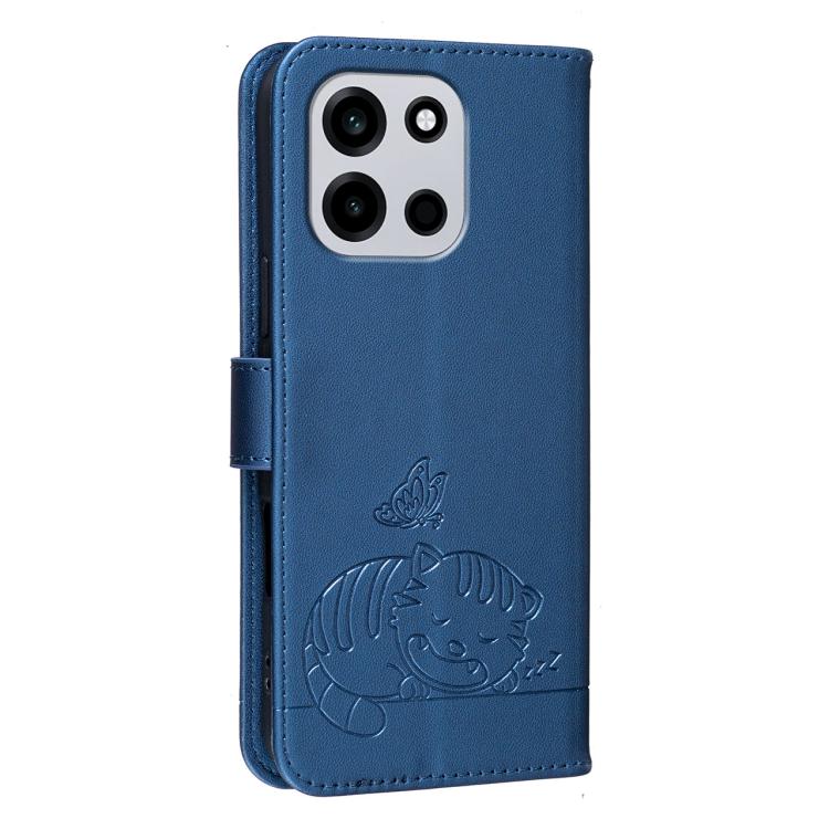 For OnePlus Turbo 6 Cat Butterfly Embossed RFID Vegan Leather Phone Case with Strap