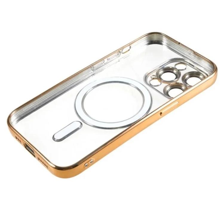 For iPhone 14 Pro Max WANLONFENG CD Magnetic Electroplated TPU Phone Case with 2pcs Screen Films