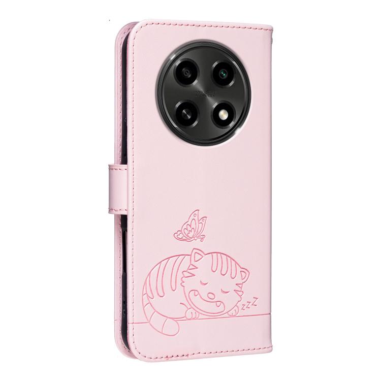 For OPPO A2 Pro / A3 Pro / F27 Pro / F27 Pro+ Cat Butterfly Embossed RFID Vegan Leather Phone Case with Strap
