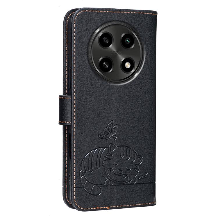 For OPPO A2 Pro / A3 Pro / F27 Pro / F27 Pro+ Cat Butterfly Embossed RFID Vegan Leather Phone Case with Strap