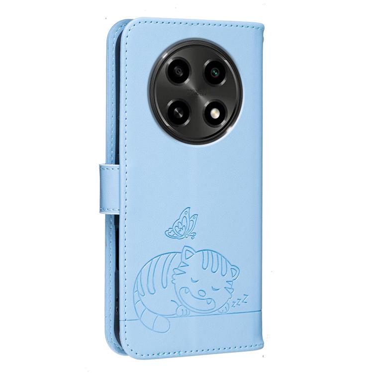 For OPPO A2 Pro / A3 Pro / F27 Pro / F27 Pro+ Cat Butterfly Embossed RFID Vegan Leather Phone Case with Strap
