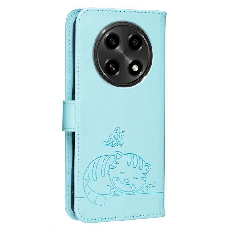 For OPPO A2 Pro / A3 Pro / F27 Pro / F27 Pro+ Cat Butterfly Embossed RFID Vegan Leather Phone Case with Strap