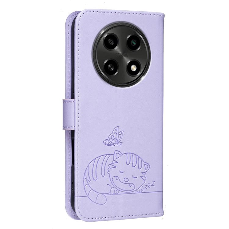 For OPPO A2 Pro / A3 Pro / F27 Pro / F27 Pro+ Cat Butterfly Embossed RFID Vegan Leather Phone Case with Strap