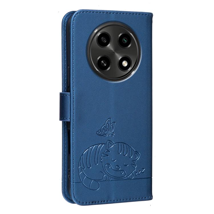 For OPPO A2 Pro / A3 Pro / F27 Pro / F27 Pro+ Cat Butterfly Embossed RFID Vegan Leather Phone Case with Strap