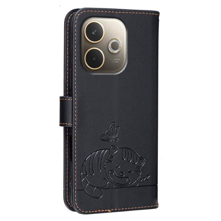 For OPPO A5 Pro 4G / 5G Global Cat Butterfly Embossed RFID Vegan Leather Phone Case with Strap