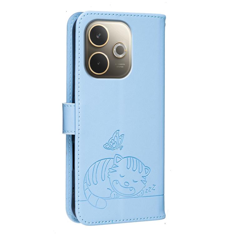 For OPPO A5 Pro 4G / 5G Global Cat Butterfly Embossed RFID Vegan Leather Phone Case with Strap