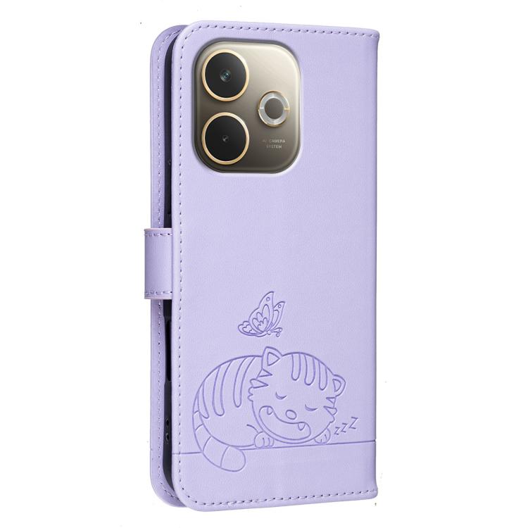 For OPPO A5 Pro 4G / 5G Global Cat Butterfly Embossed RFID Vegan Leather Phone Case with Strap