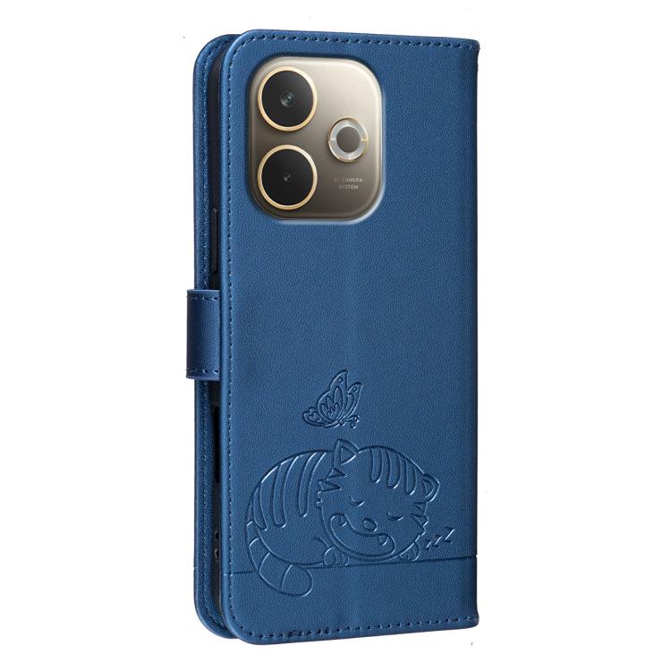 For OPPO A5 Pro 4G / 5G Global Cat Butterfly Embossed RFID Vegan Leather Phone Case with Strap