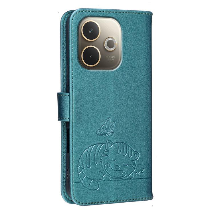 For OPPO A5 Pro 4G / 5G Global Cat Butterfly Embossed RFID Vegan Leather Phone Case with Strap