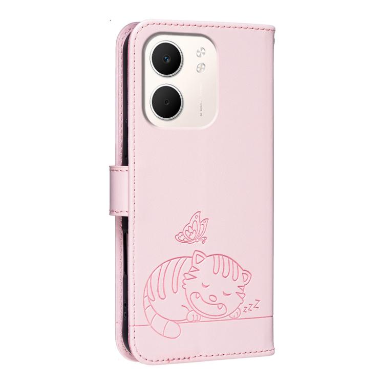 For OPPO A5x / A3 / A3x / A60 5G Cat Butterfly Embossed RFID Vegan Leather Phone Case with Strap