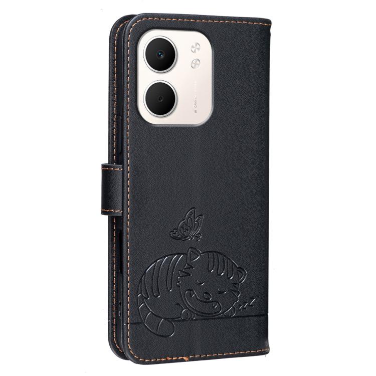 For OPPO A5x / A3 / A3x / A60 5G Cat Butterfly Embossed RFID Vegan Leather Phone Case with Strap