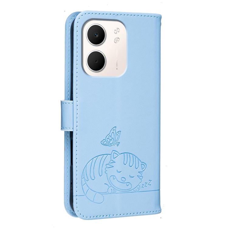For OPPO A5x / A3 / A3x / A60 5G Cat Butterfly Embossed RFID Vegan Leather Phone Case with Strap