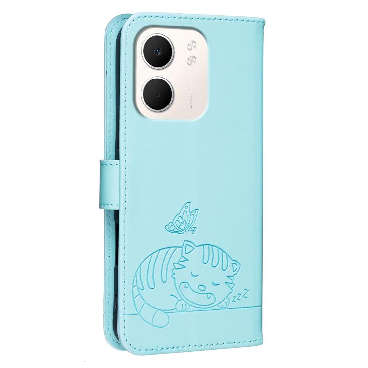 For OPPO A5x / A3 / A3x / A60 5G Cat Butterfly Embossed RFID Vegan Leather Phone Case with Strap