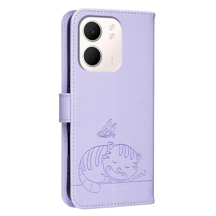For OPPO A5x / A3 / A3x / A60 5G Cat Butterfly Embossed RFID Vegan Leather Phone Case with Strap