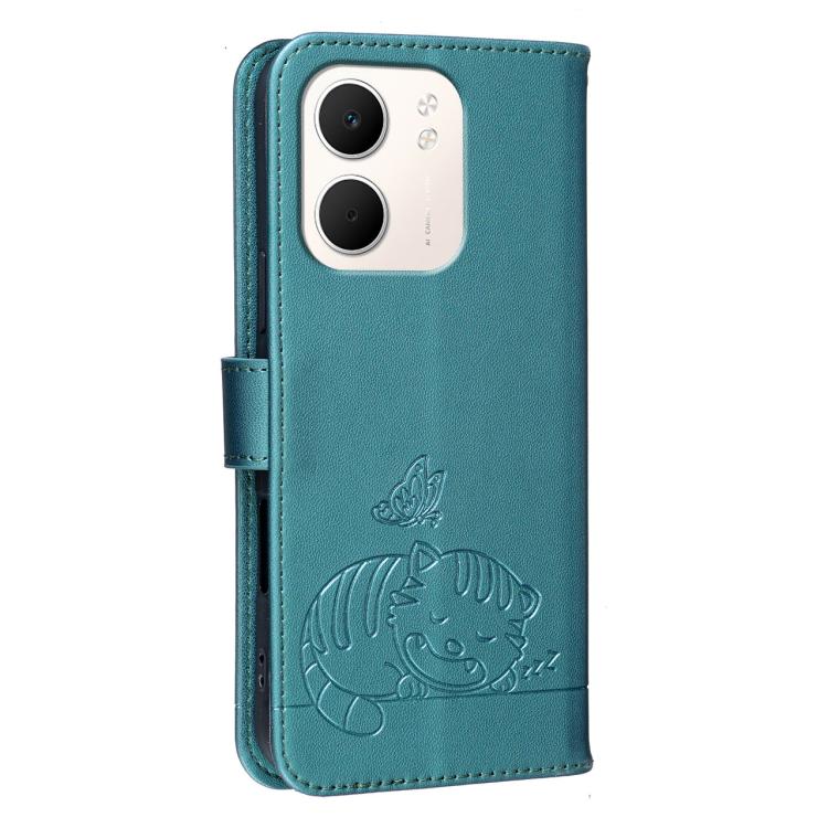 For OPPO A5x / A3 / A3x / A60 5G Cat Butterfly Embossed RFID Vegan Leather Phone Case with Strap