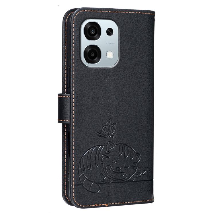 For OPPO A6 Pro 4G / 5G Global / F31 5G Cat Butterfly Embossed RFID Vegan Leather Phone Case with Strap