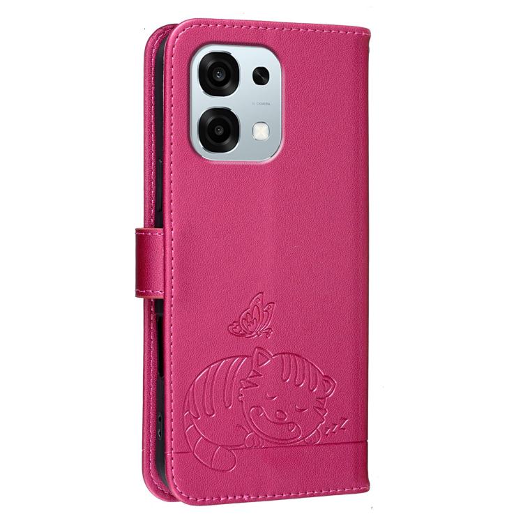 For OPPO A6 Pro 4G / 5G Global / F31 5G Cat Butterfly Embossed RFID Vegan Leather Phone Case with Strap