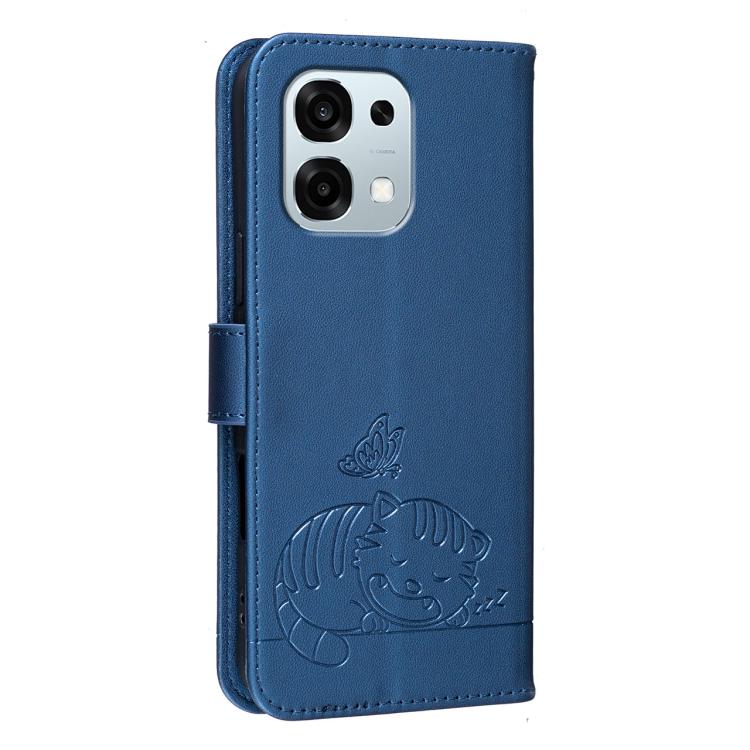 For OPPO A6 Pro 4G / 5G Global / F31 5G Cat Butterfly Embossed RFID Vegan Leather Phone Case with Strap