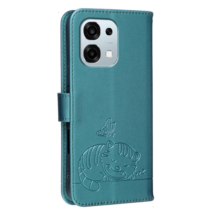 For OPPO A6 Pro 4G / 5G Global / F31 5G Cat Butterfly Embossed RFID Vegan Leather Phone Case with Strap