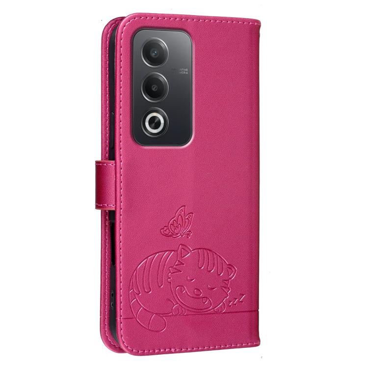 For OPPO A80 5G / A5 5G Global / A3 Pro 5G Cat Butterfly Embossed RFID Vegan Leather Phone Case with Strap