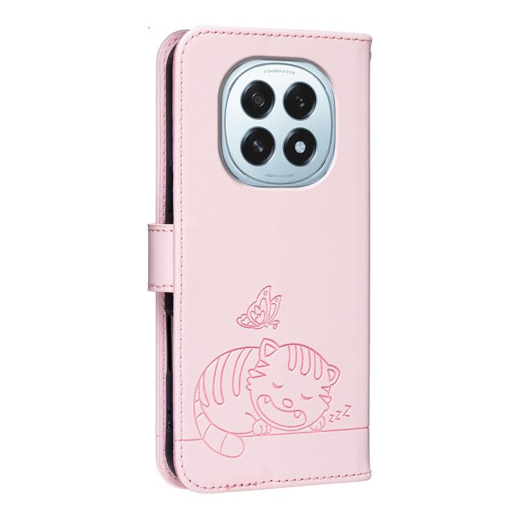 For OPPO F29 5G Cat Butterfly Embossed RFID Vegan Leather Phone Case with Strap