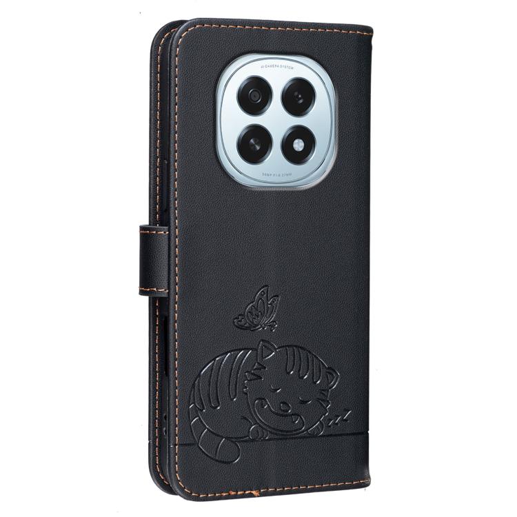For OPPO F29 5G Cat Butterfly Embossed RFID Vegan Leather Phone Case with Strap