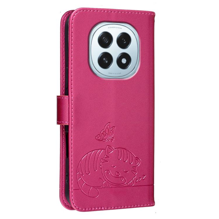 For OPPO F29 5G Cat Butterfly Embossed RFID Vegan Leather Phone Case with Strap