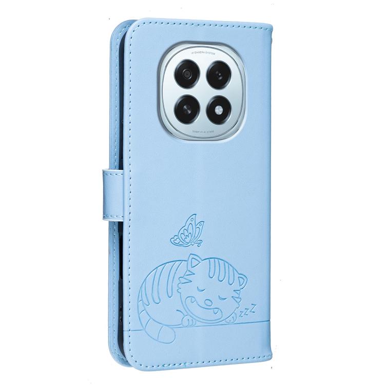 For OPPO F29 5G Cat Butterfly Embossed RFID Vegan Leather Phone Case with Strap
