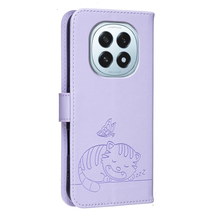 For OPPO F29 5G Cat Butterfly Embossed RFID Vegan Leather Phone Case with Strap