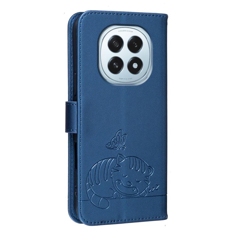 For OPPO F29 5G Cat Butterfly Embossed RFID Vegan Leather Phone Case with Strap