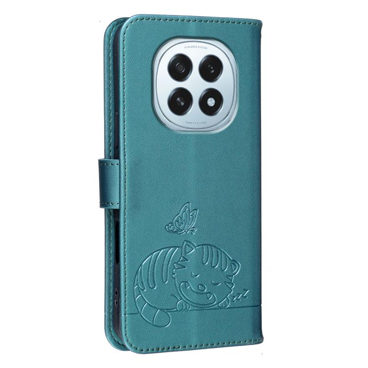 For OPPO F29 5G Cat Butterfly Embossed RFID Vegan Leather Phone Case with Strap