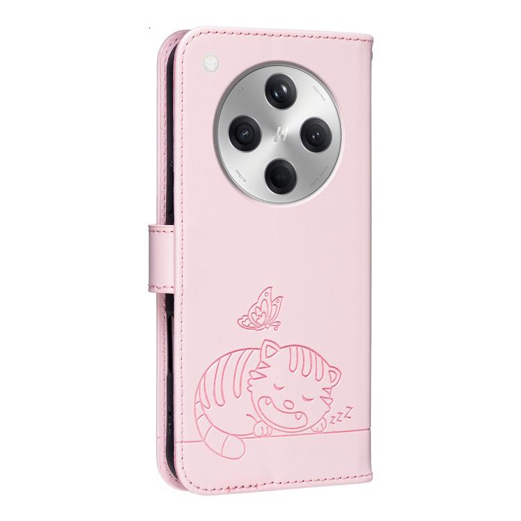 For OPPO Find X8 Cat Butterfly Embossed RFID Vegan Leather Phone Case with Strap