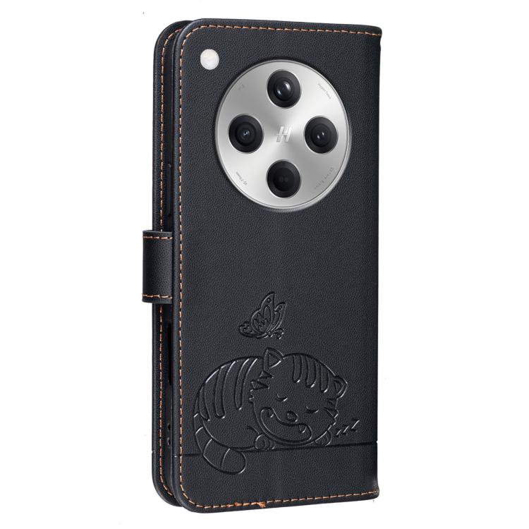 For OPPO Find X8 Cat Butterfly Embossed RFID Vegan Leather Phone Case with Strap