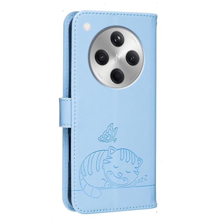 For OPPO Find X8 Cat Butterfly Embossed RFID Vegan Leather Phone Case with Strap