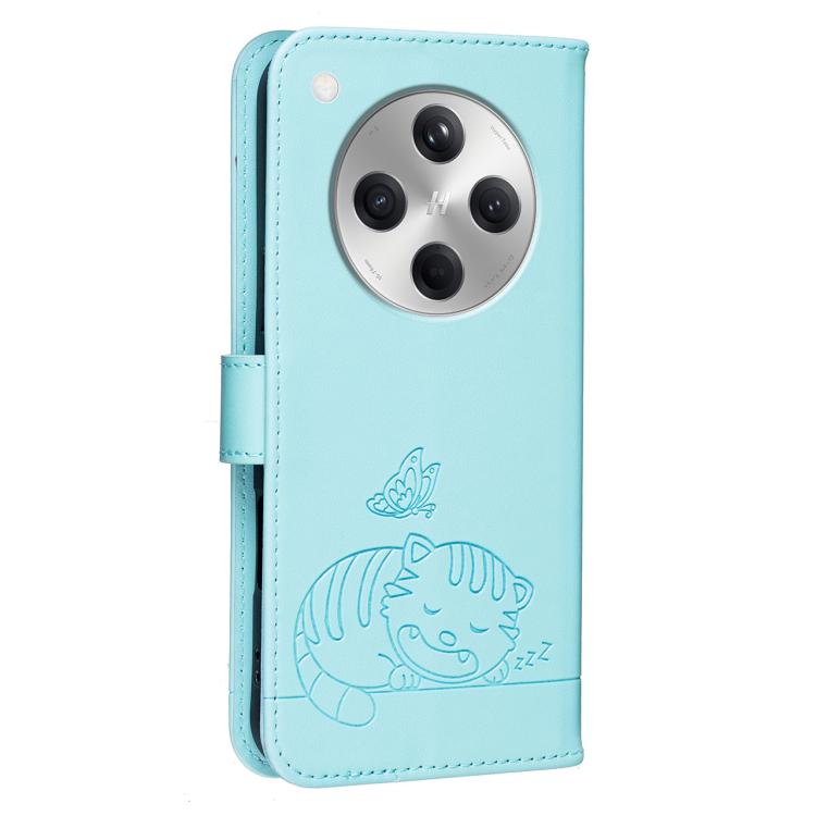 For OPPO Find X8 Cat Butterfly Embossed RFID Vegan Leather Phone Case with Strap