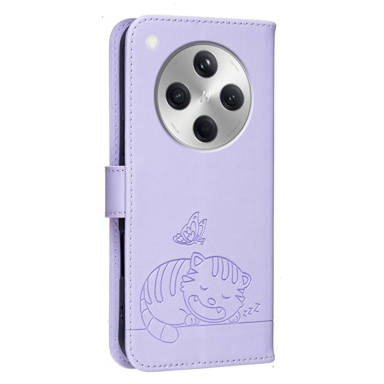For OPPO Find X8 Cat Butterfly Embossed RFID Vegan Leather Phone Case with Strap