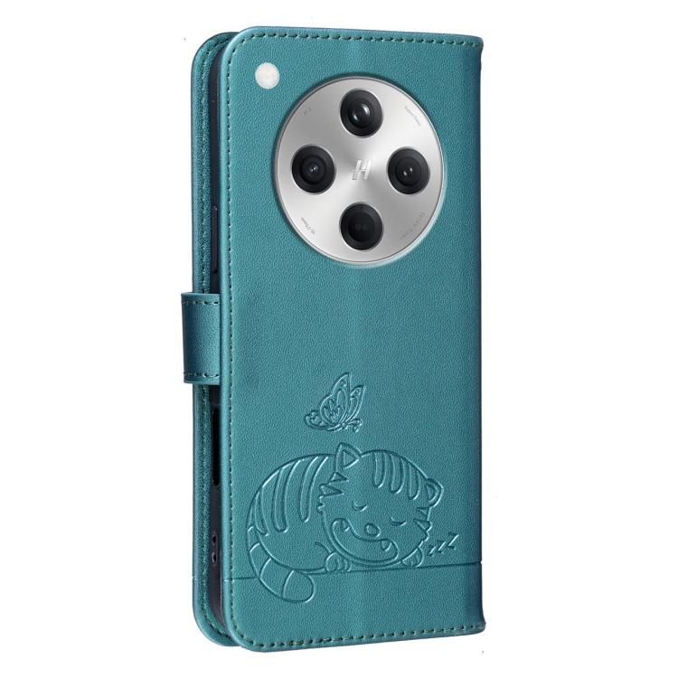 For OPPO Find X8 Cat Butterfly Embossed RFID Vegan Leather Phone Case with Strap