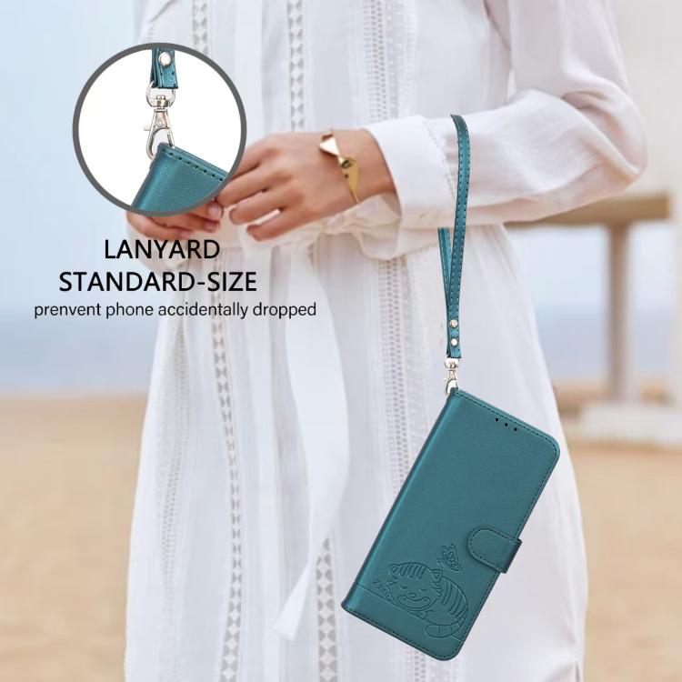For OPPO Find X8 Cat Butterfly Embossed RFID Vegan Leather Phone Case with Strap