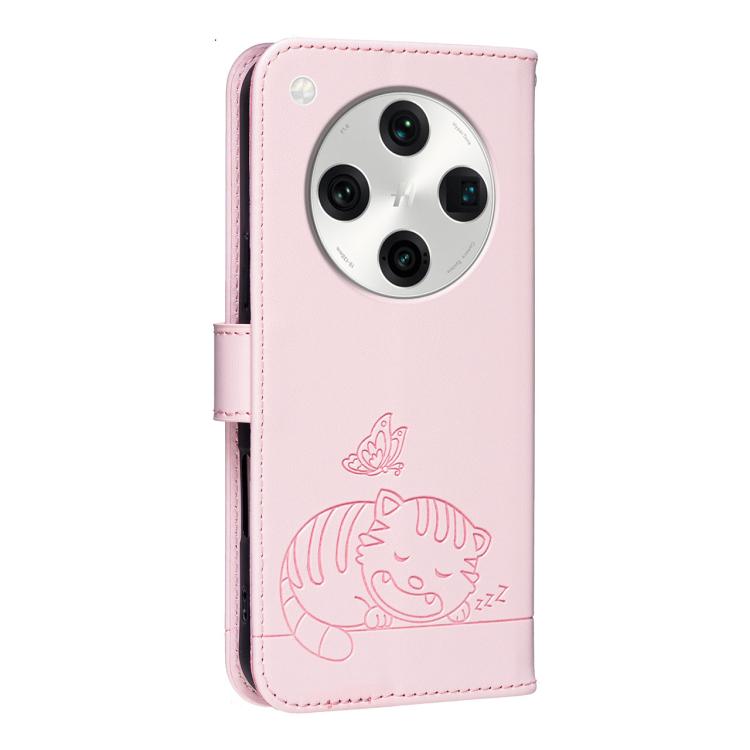 For OPPO Find X8 Pro Cat Butterfly Embossed RFID Vegan Leather Phone Case with Strap