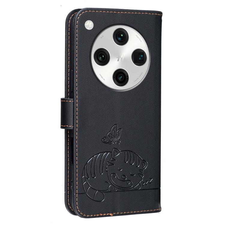 For OPPO Find X8 Pro Cat Butterfly Embossed RFID Vegan Leather Phone Case with Strap