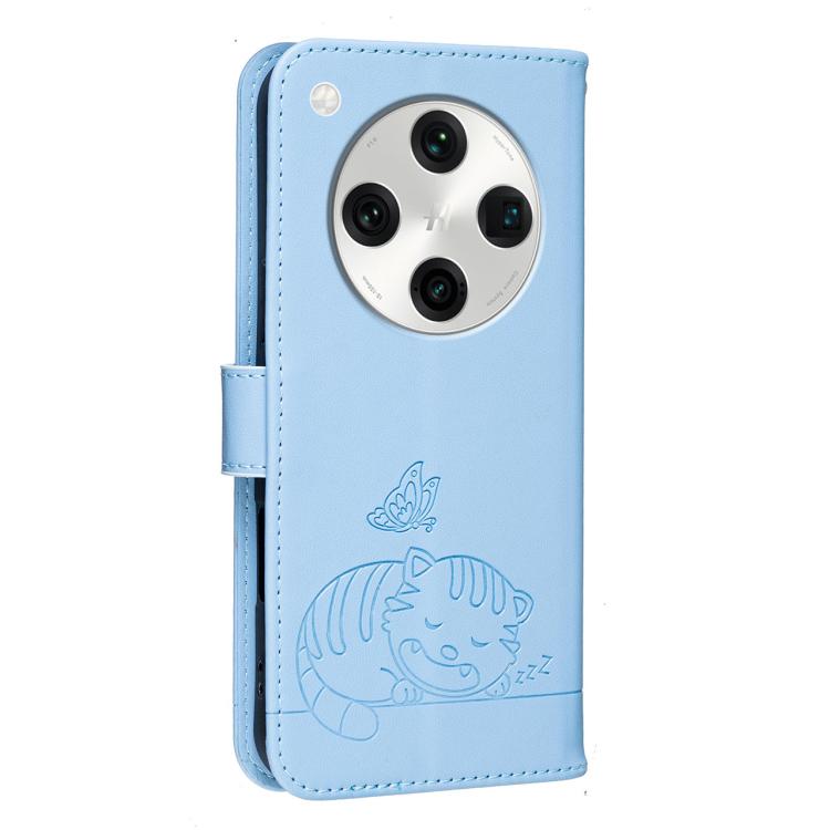 For OPPO Find X8 Pro Cat Butterfly Embossed RFID Vegan Leather Phone Case with Strap