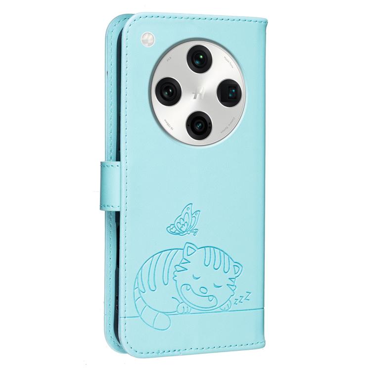 For OPPO Find X8 Pro Cat Butterfly Embossed RFID Vegan Leather Phone Case with Strap