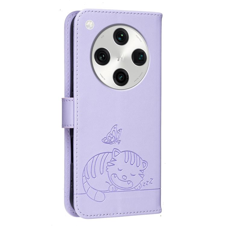 For OPPO Find X8 Pro Cat Butterfly Embossed RFID Vegan Leather Phone Case with Strap