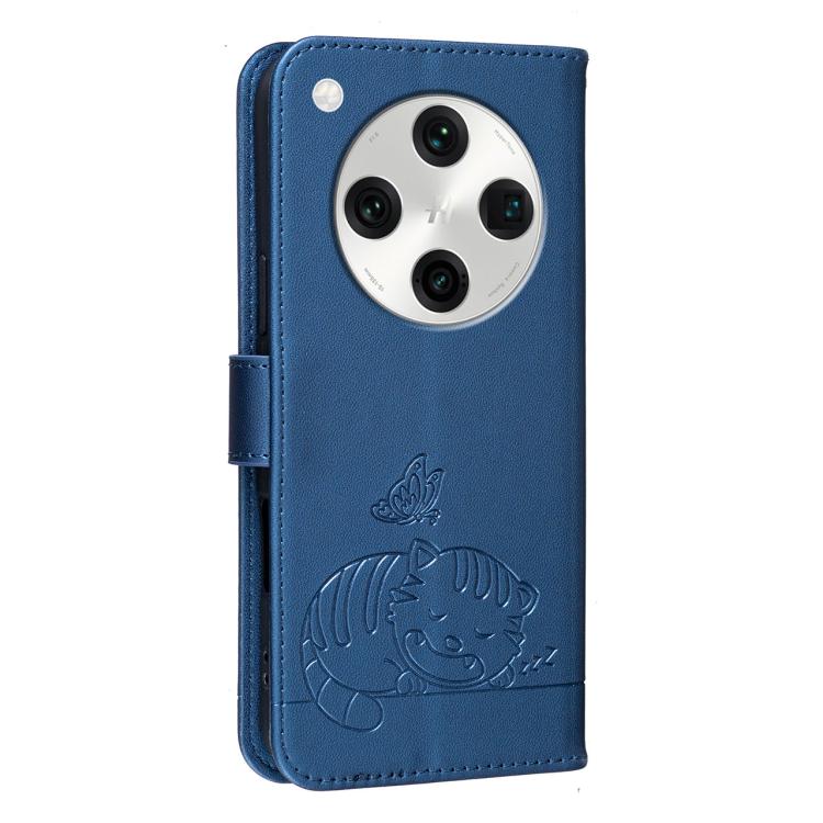 For OPPO Find X8 Pro Cat Butterfly Embossed RFID Vegan Leather Phone Case with Strap
