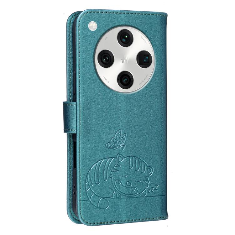 For OPPO Find X8 Pro Cat Butterfly Embossed RFID Vegan Leather Phone Case with Strap