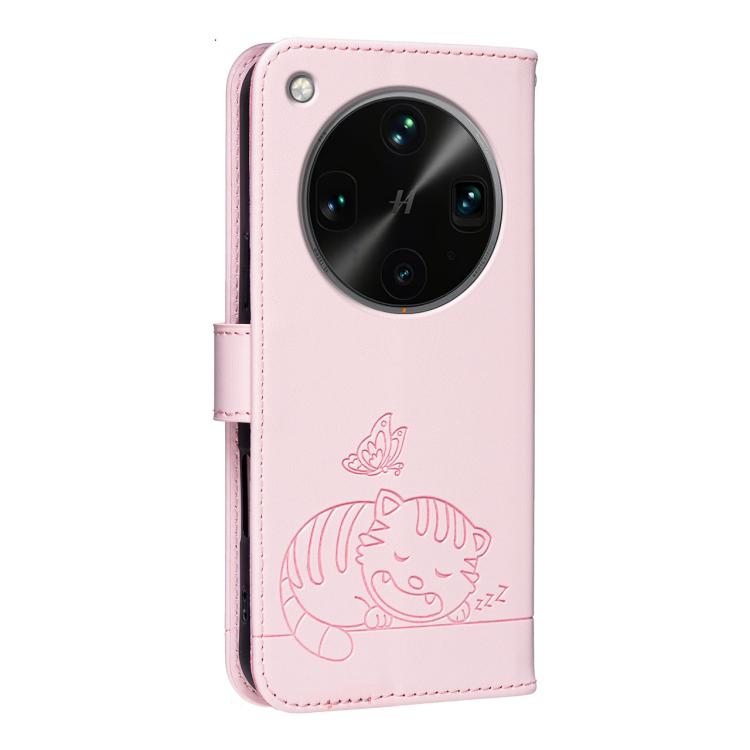 For OPPO Find X8 Ultra Cat Butterfly Embossed RFID Vegan Leather Phone Case with Strap