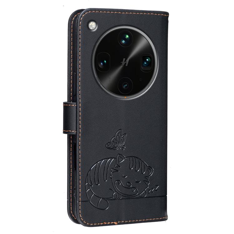 For OPPO Find X8 Ultra Cat Butterfly Embossed RFID Vegan Leather Phone Case with Strap