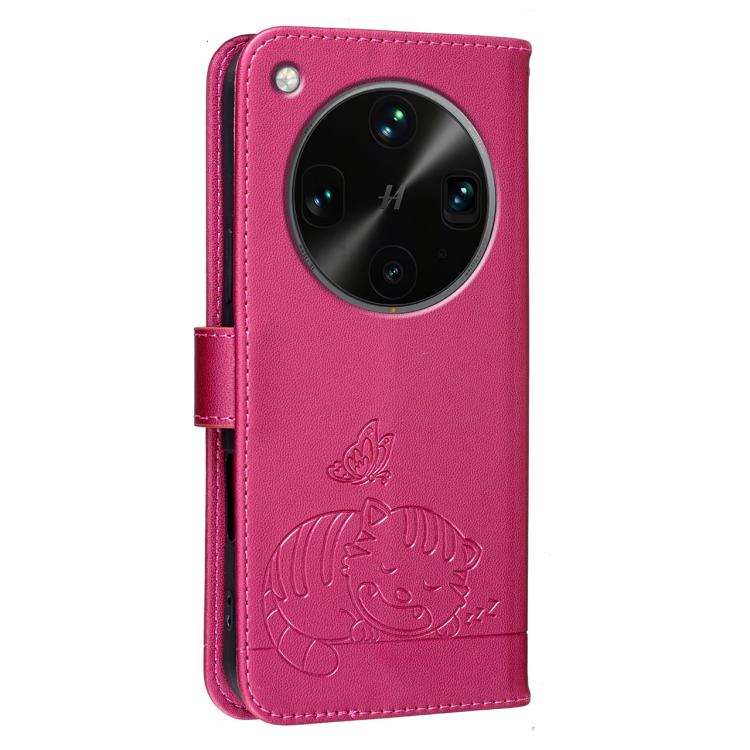 For OPPO Find X8 Ultra Cat Butterfly Embossed RFID Vegan Leather Phone Case with Strap